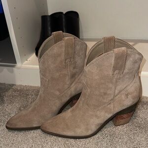 Frye Taupe Suede Ankle Booties